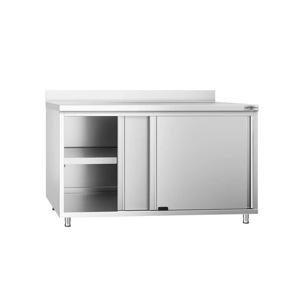 Професионален Работен шкаф от неръждаема стомана PREMIUM - 1400x600mm - с плъзгащи се врати & Борд