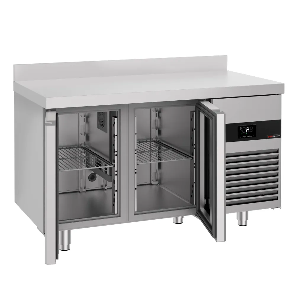 Професионална хладилна маса PREMIUM - 1400x700mm - с 2 стъклени врати - вентилирано охлаждане - автоматично размразяване -...