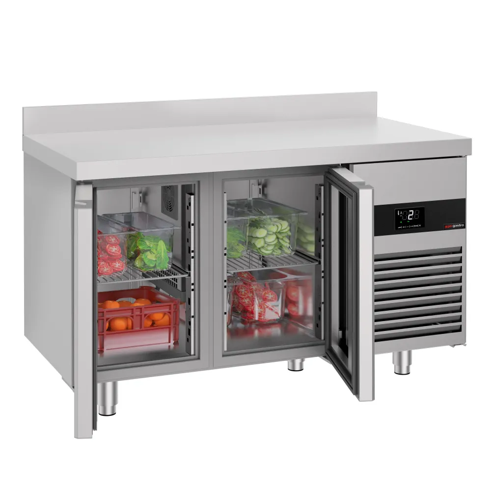 Професионална хладилна маса PREMIUM - 1400x700mm - с 2 стъклени врати - вентилирано охлаждане - автоматично размразяване -...