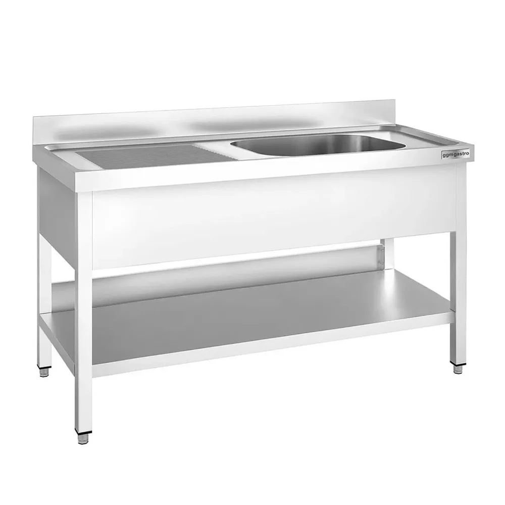 Професионална мивка от неръждаема стомана PREMIUM - 1400x700mm - с долен рафт - с 1 корито вдясно