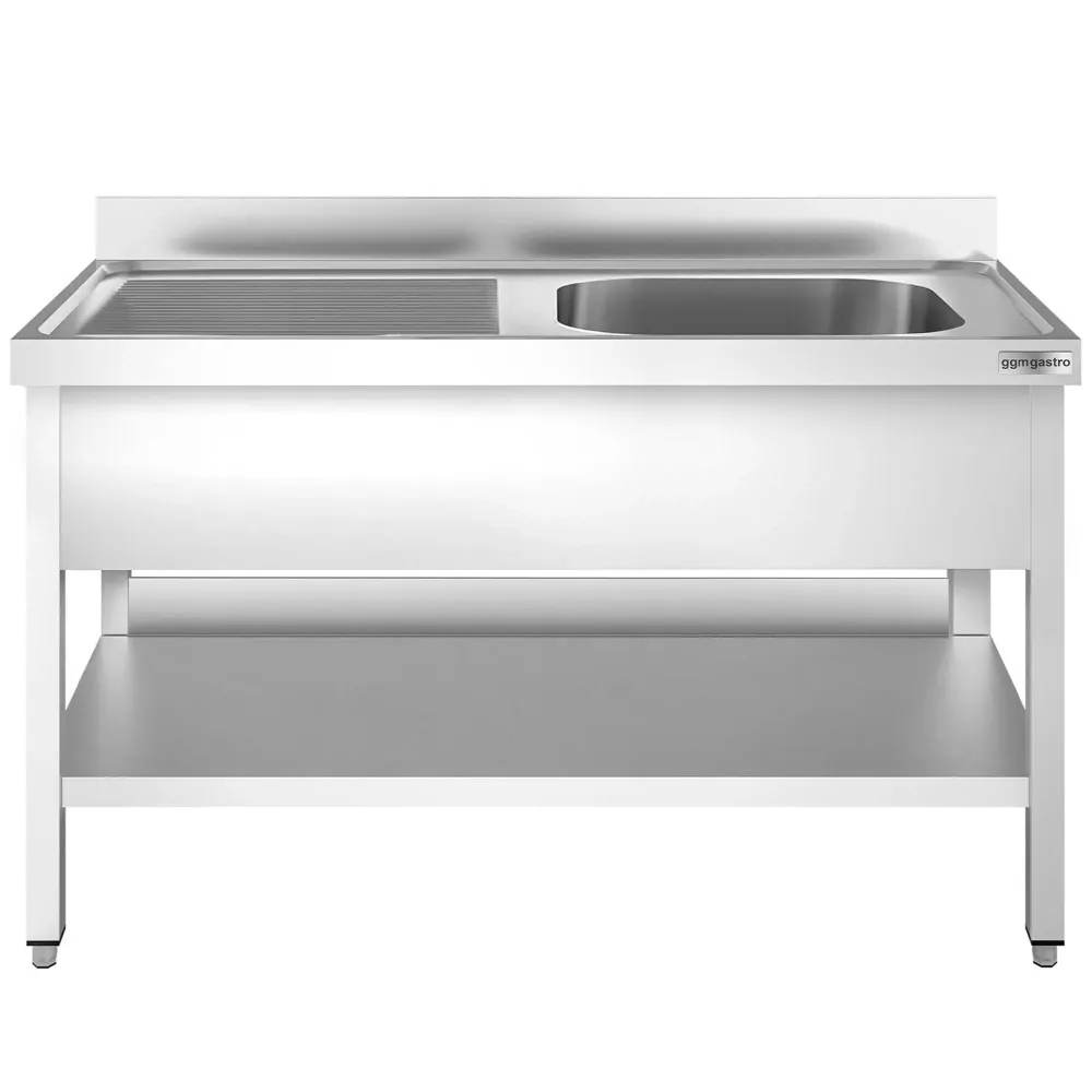Професионална мивка от неръждаема стомана PREMIUM - 1400x700mm - с долен рафт - с 1 корито вдясно