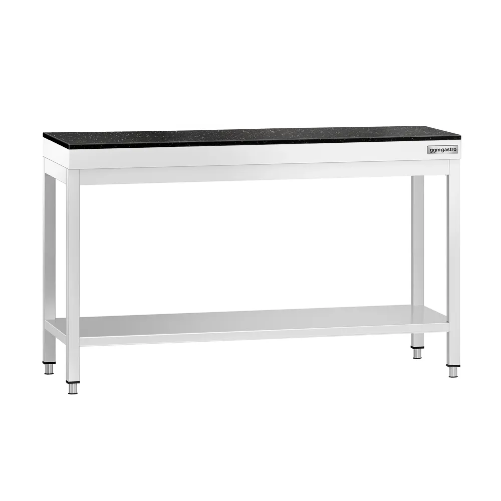 Маса от неръждаема стомана PREMIUM - 1400x700mm - с основен рафт - с включен плот от гранит