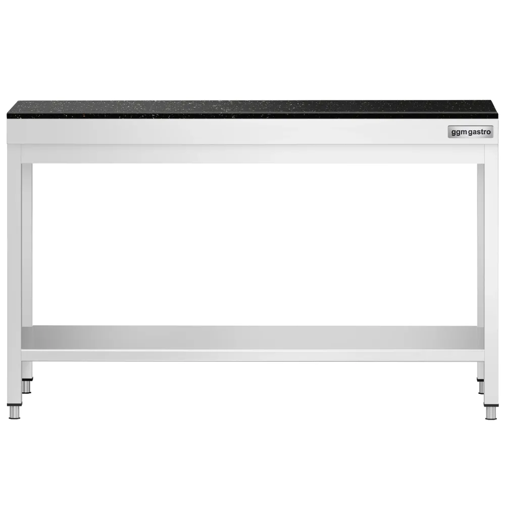 Маса от неръждаема стомана PREMIUM - 1400x700mm - с основен рафт - с включен плот от гранит