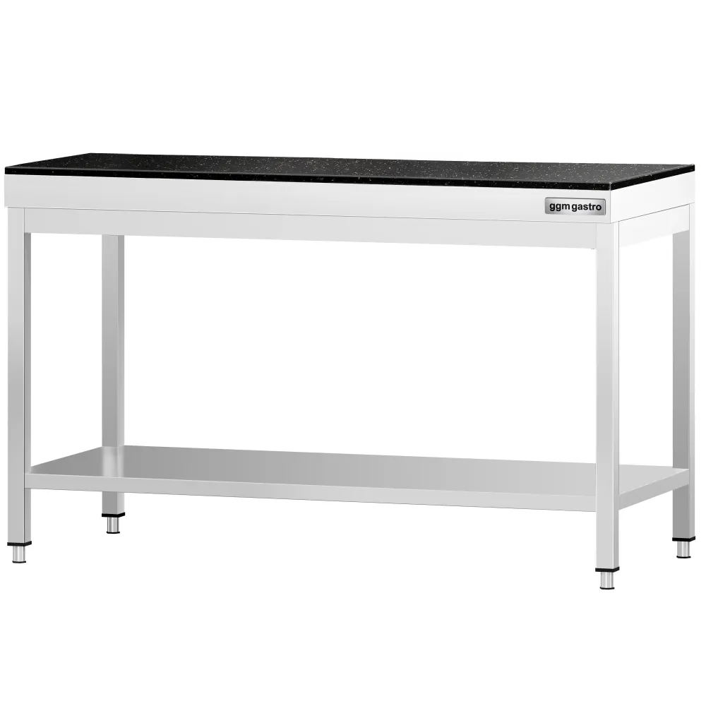 Маса от неръждаема стомана PREMIUM - 1400x700mm - с основен рафт - с включен плот от гранит