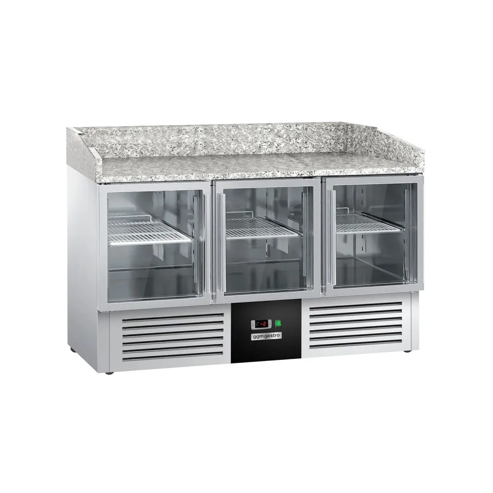 Хладилна маса за пица PREMIUM - 1400x700mm - с 3 стъклени врати - с гранитен плот