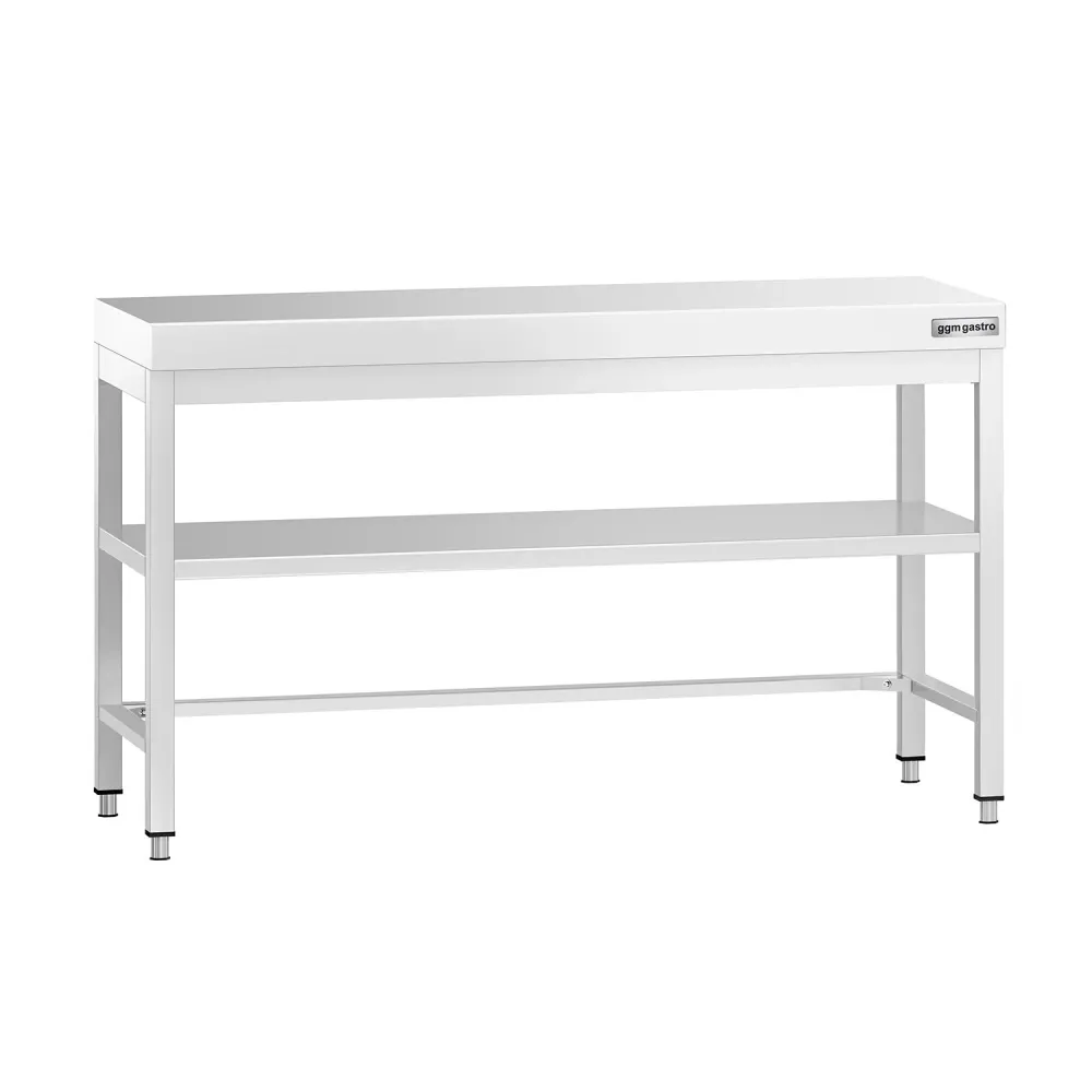 Маса от неръждаема стомана PREMIUM - 1400x700mm - с основен рафт и укрепваща връзка