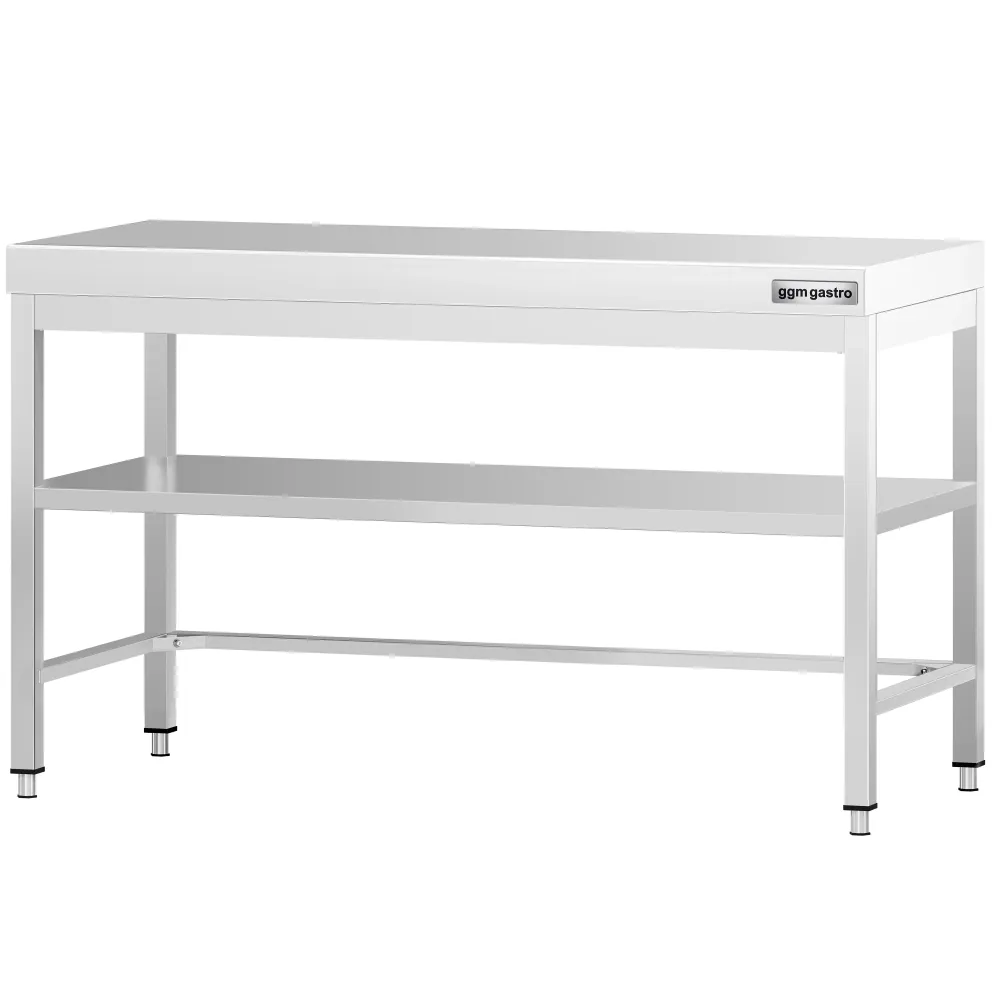 Маса от неръждаема стомана PREMIUM - 1400x700mm - с основен рафт и укрепваща връзка