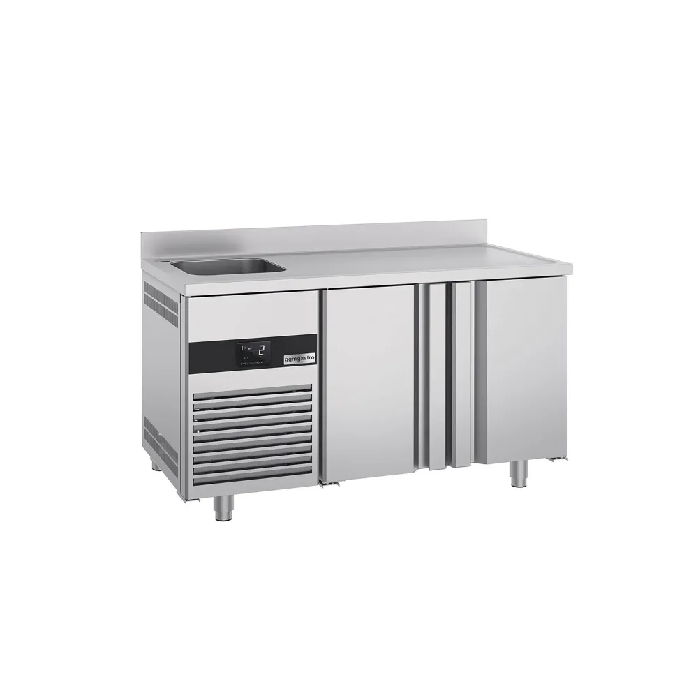 Професионална хладилна маса PREMIUM - 1430x700mm - с 2 врати - GN 1/1 - вентилирано охлаждане - с гръб 60мм