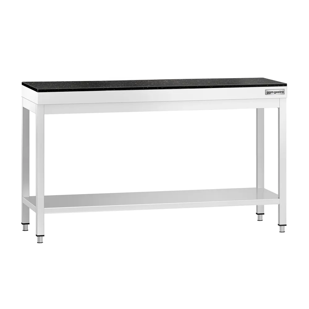 Маса от неръждаема стомана PREMIUM - 1500x600mm - с основен рафт - с включен плот от гранит