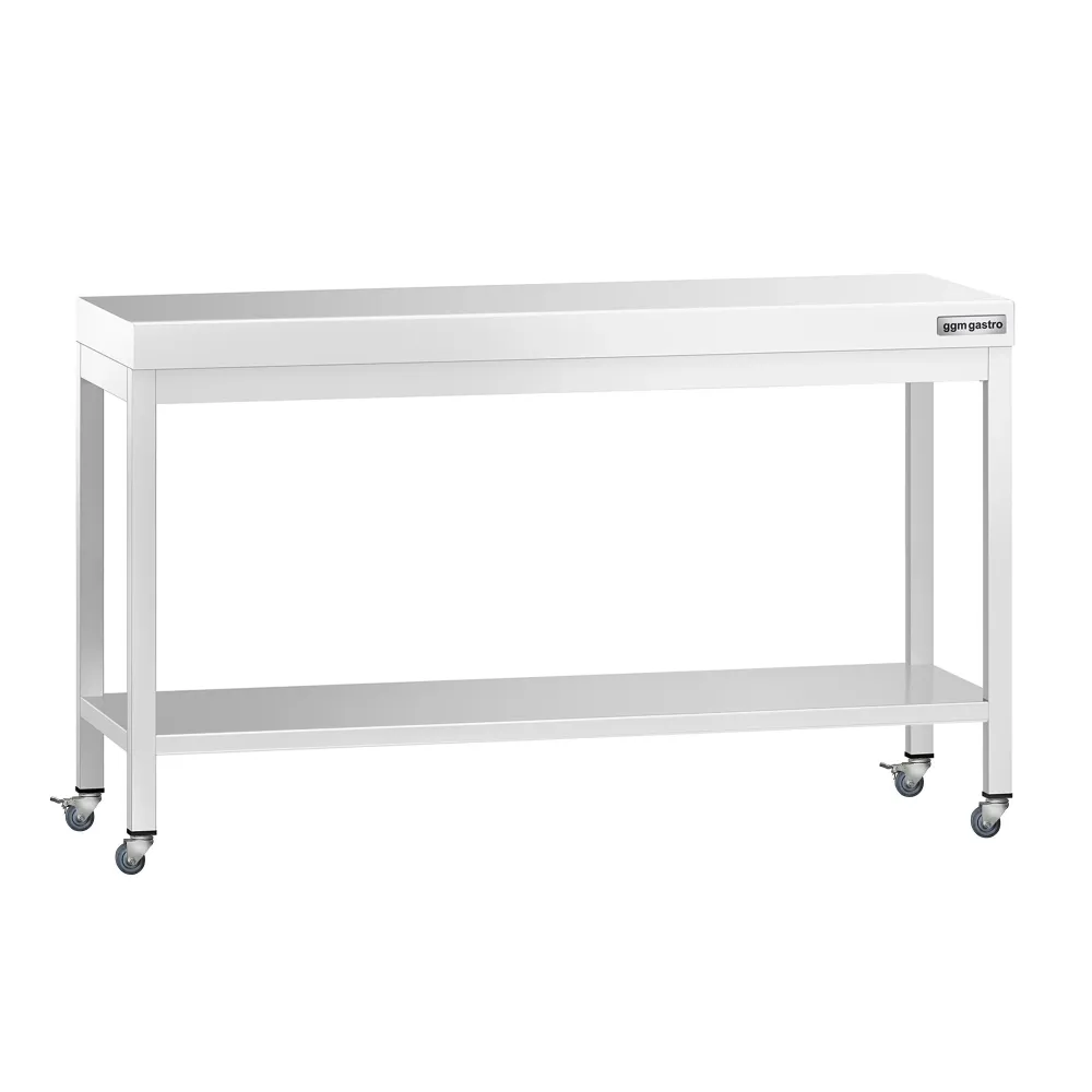 Работна маса PREMIUM от неръждаема стомана - 1500x700mm - с основа и колелца