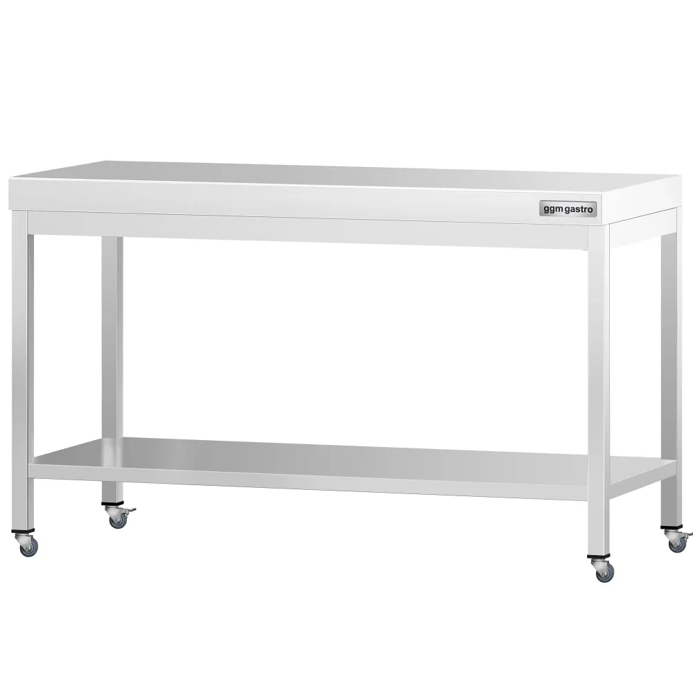 Работна маса PREMIUM от неръждаема стомана - 1500x700mm - с основа и колелца
