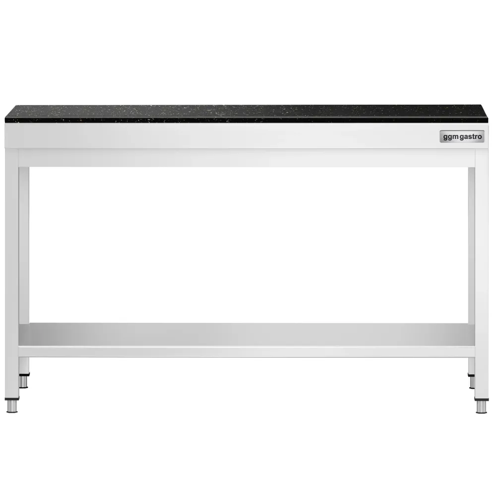 Маса от неръждаема стомана PREMIUM - 1500x800mm - с основен рафт - с включен плот от гранит