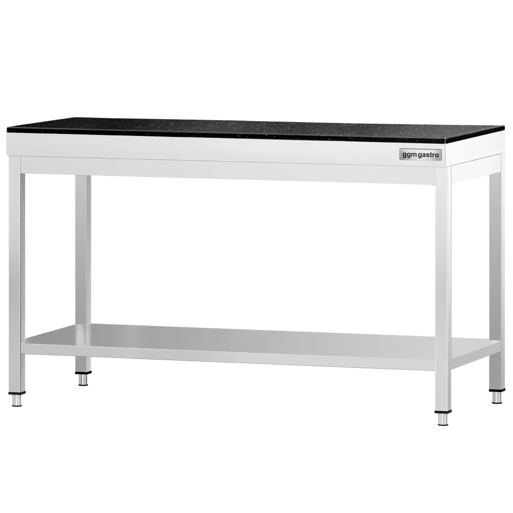 Маса от неръждаема стомана PREMIUM - 1500x800mm - с основен рафт - с включен плот от гранит