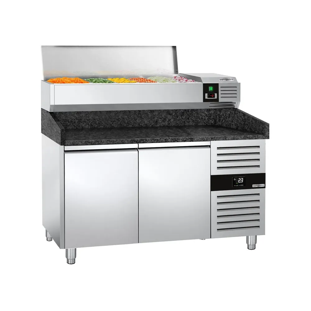 Хладилна маса за пица PREMIUM - 1500x800mm - с 2 врати - с охлаждаща надстройка - 6x GN 1/3