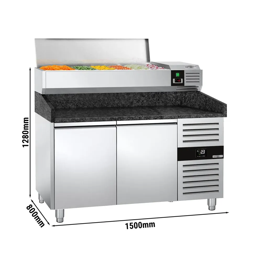 Хладилна маса за пица PREMIUM - 1500x800mm - с 2 врати - с охлаждаща надстройка - 6x GN 1/3