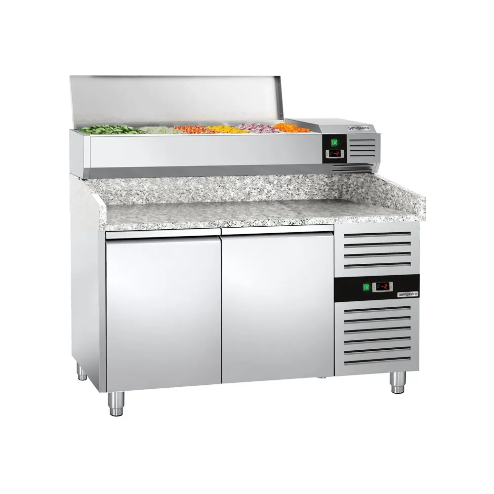 Хладилна маса за пица PREMIUM - 1500x800mm - с гранитен плот - с 2 врати - с охлаждаща надстройка - 6x GN 1/3