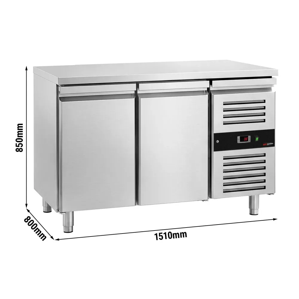Пекарска хладилна маса PREMIUM - 1510x800mm - за тави 600x400мм (EN) - с 2 врати - вентилирано охлаждане - автоматично раз...