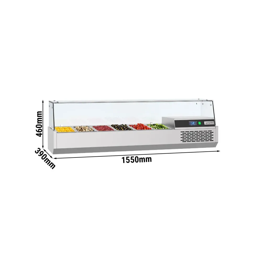 Настолна хладилна витрина PREMIUM - 1550x390x460mm - 6x GN 1/3 - с право стъкло