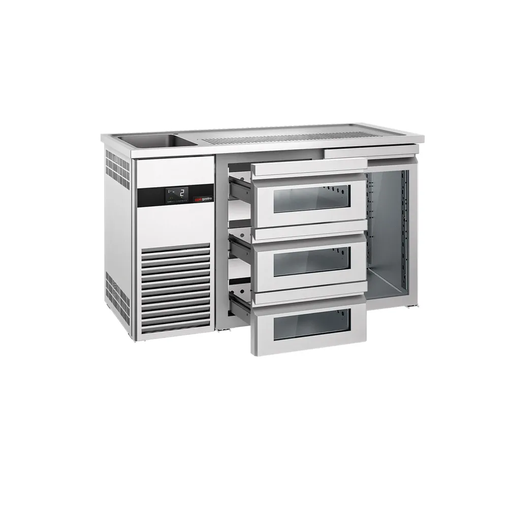 Бар хладилник за напитки PREMIUM - 1550x700mm - 1 стъклена врата & 3 стъклени чекмеджета