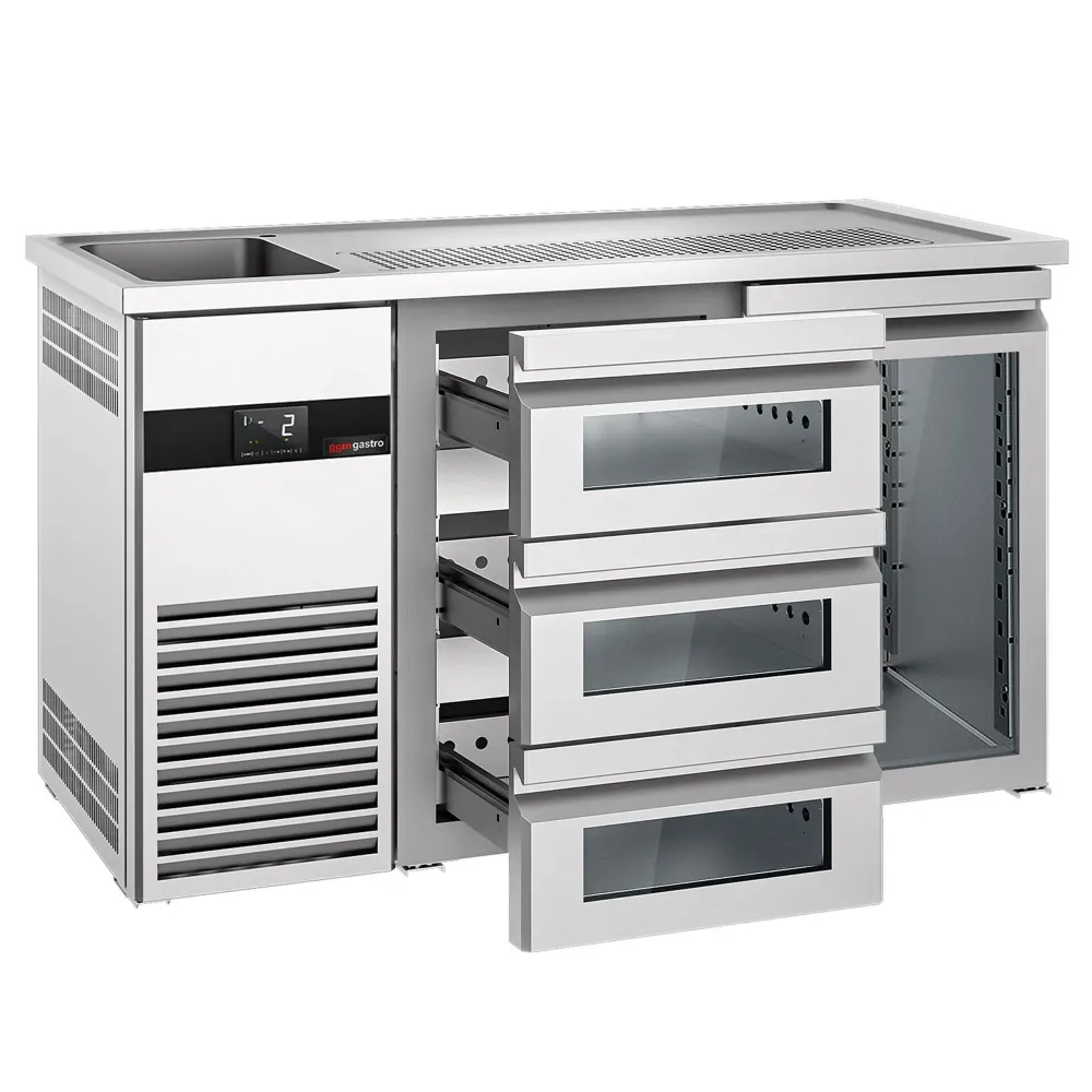 Бар хладилник за напитки PREMIUM - 1550x700mm - 1 стъклена врата & 3 стъклени чекмеджета