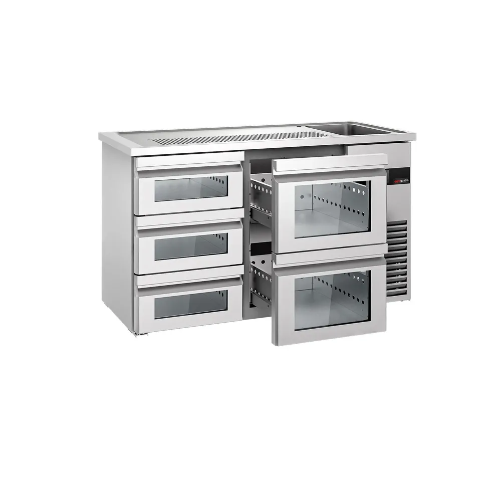 Хладилна маса PREMIUM - 1550x700mm - 4 стъклени чекмеджета
