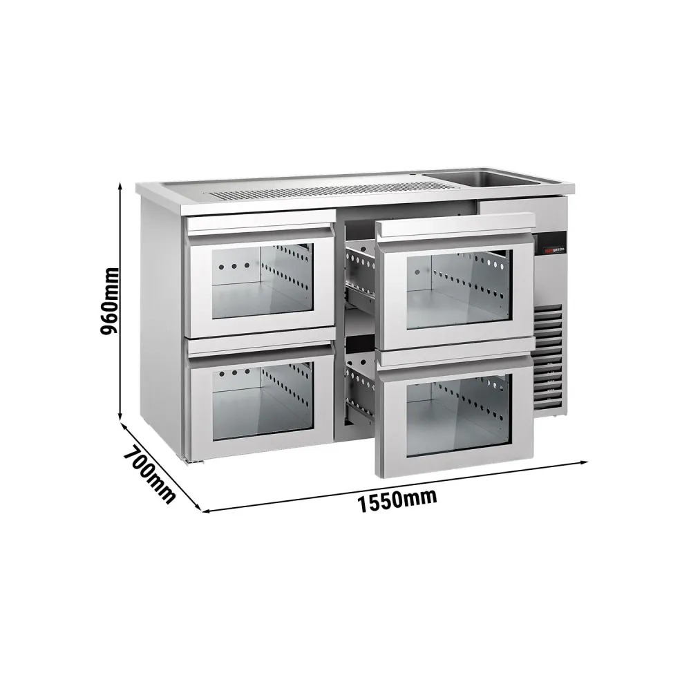 Хладилна маса PREMIUM - 1550x700mm - 4 стъклени чекмеджета