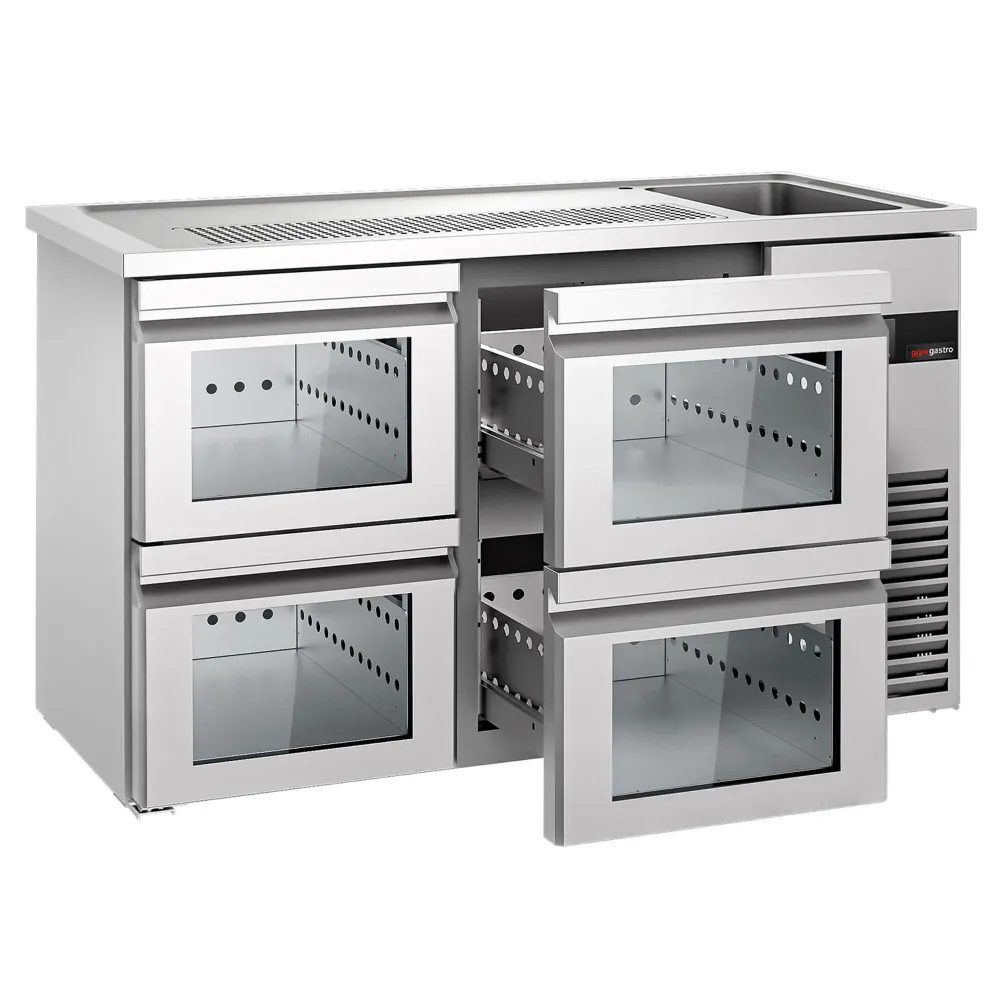 Хладилна маса PREMIUM - 1550x700mm - 4 стъклени чекмеджета