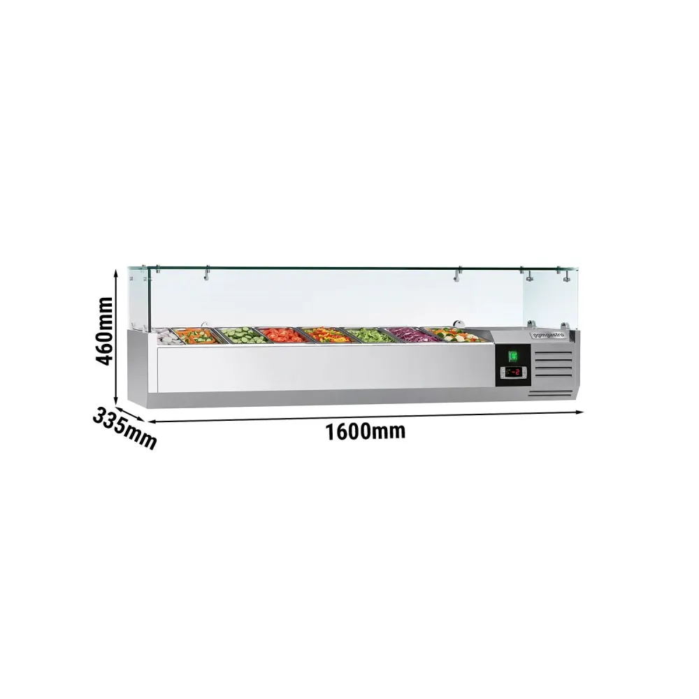 Настолна хладилна витрина PREMIUM - 1600x335x460mm - 7x GN 1/4 - с право стъкло