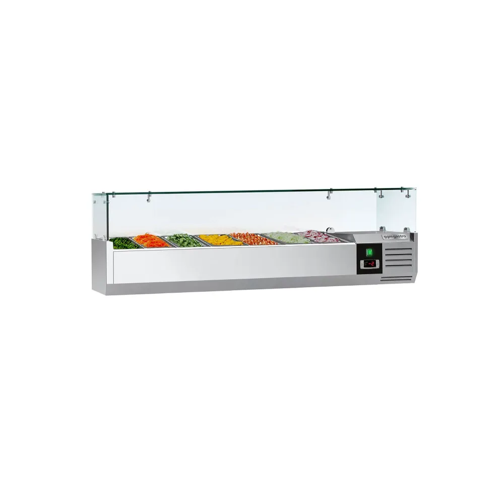 Настолна хладилна витрина PREMIUM - 1600x395x460mm - 7x GN 1/3 - с право стъкло