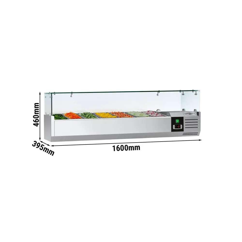 Настолна хладилна витрина PREMIUM - 1600x395x460mm - 7x GN 1/3 - с право стъкло