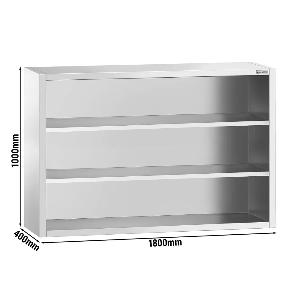 Стенен шкаф от неръждаема стомана PREMIUM - 1600x400mm - без врати (отворен) - 1000mm височина