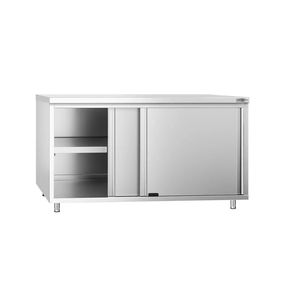 Професионален Работен шкаф от неръждаема стомана PREMIUM - 1600x600mm - с плъзгащи се врати | междинен рафт