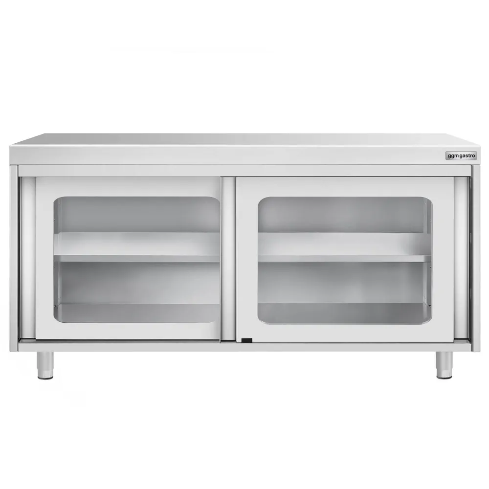 Професионален Работен шкаф от неръждаема стомана PREMIUM - 1600x700mm - с плъзгащи стъклени врати