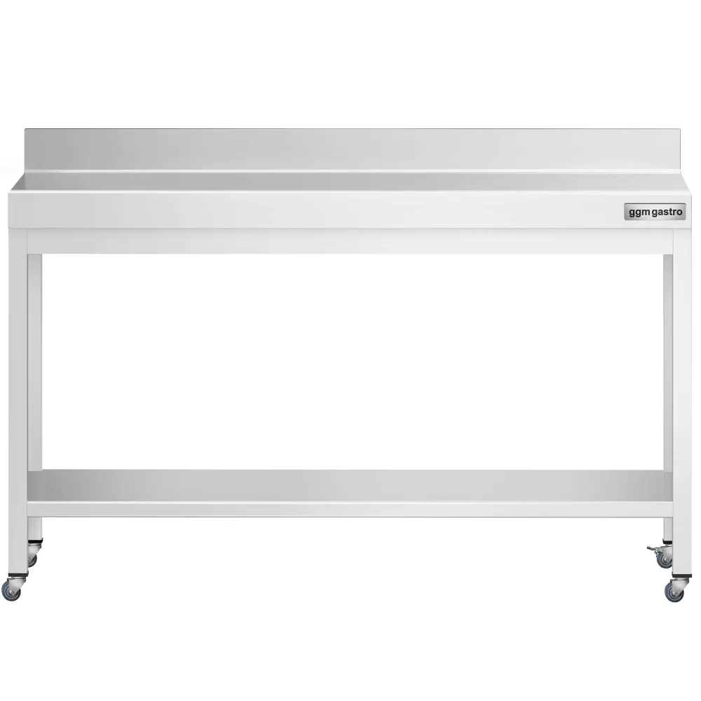 Работна маса PREMIUM от неръждаема стомана - 1600x700mm - с основа, стойка и колелца