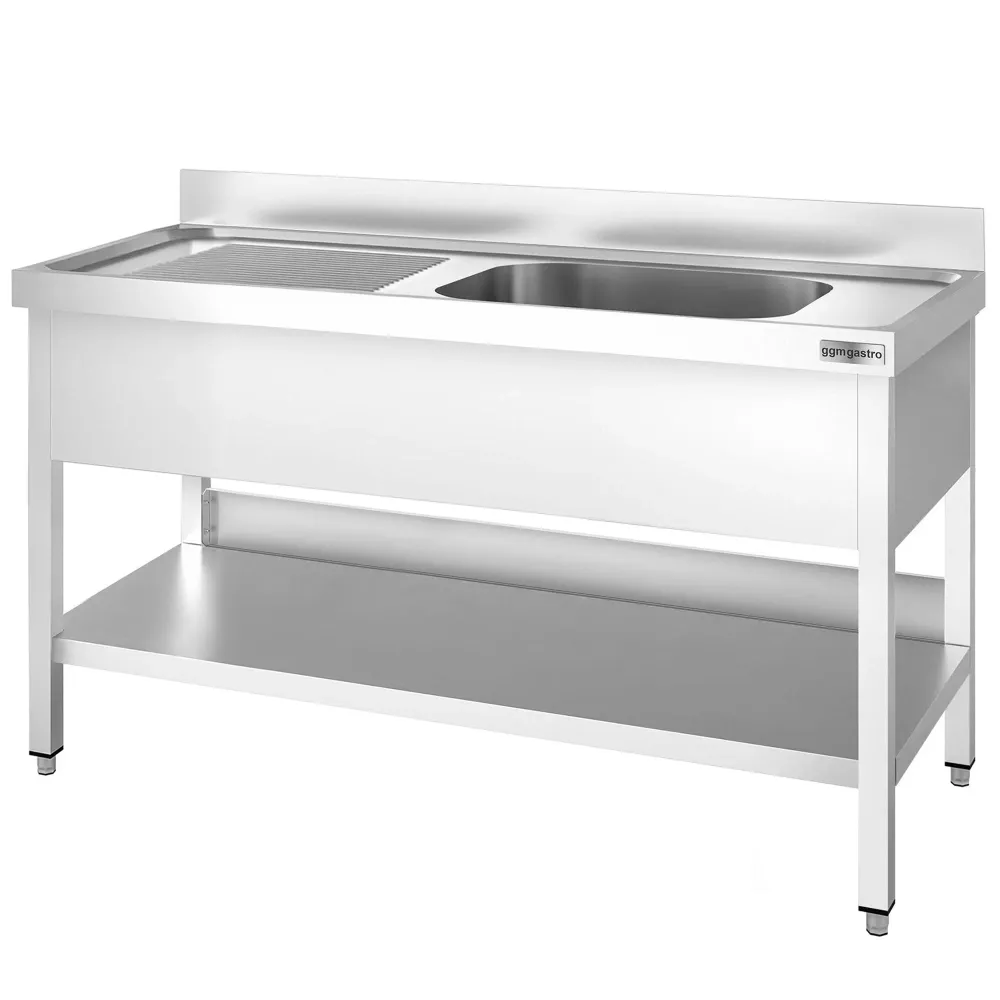 Професионална мивка от неръждаема стомана PREMIUM - 1600x700mm - с долен рафт - с 1 корито вдясно