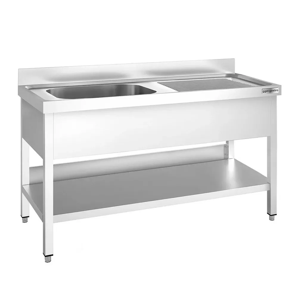 Професионална мивка от неръждаема стомана PREMIUM - 1600x700mm - с долен рафт - с 1 корито вляво