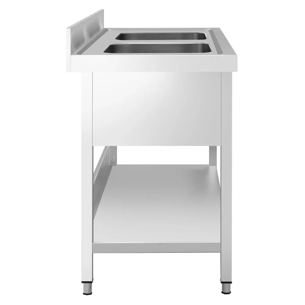 Професионална мивка от неръждаема стомана PREMIUM - 1600x700mm - с долен рафт - с 2 корита централно