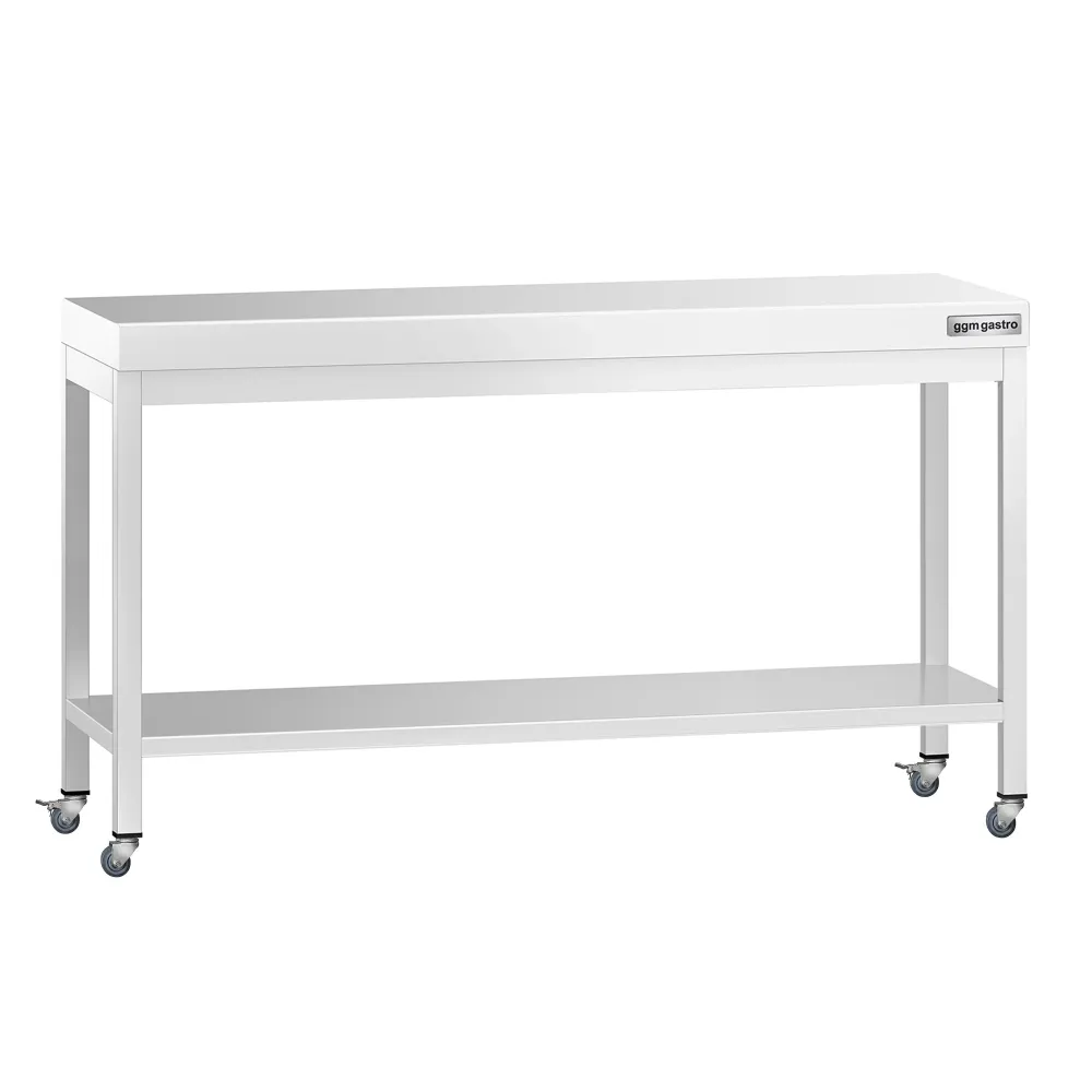 Работна маса PREMIUM от неръждаема стомана - 1600x800mm - с основа и колелца