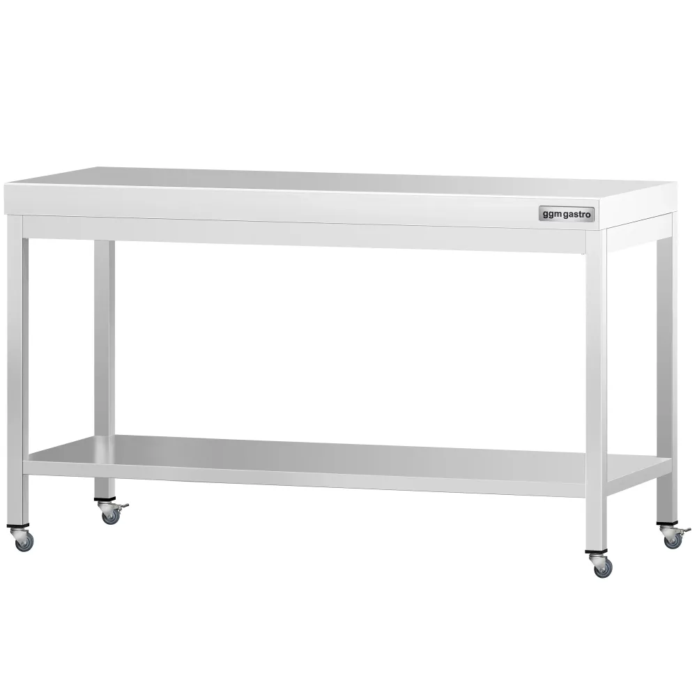 Работна маса PREMIUM от неръждаема стомана - 1600x800mm - с основа и колелца