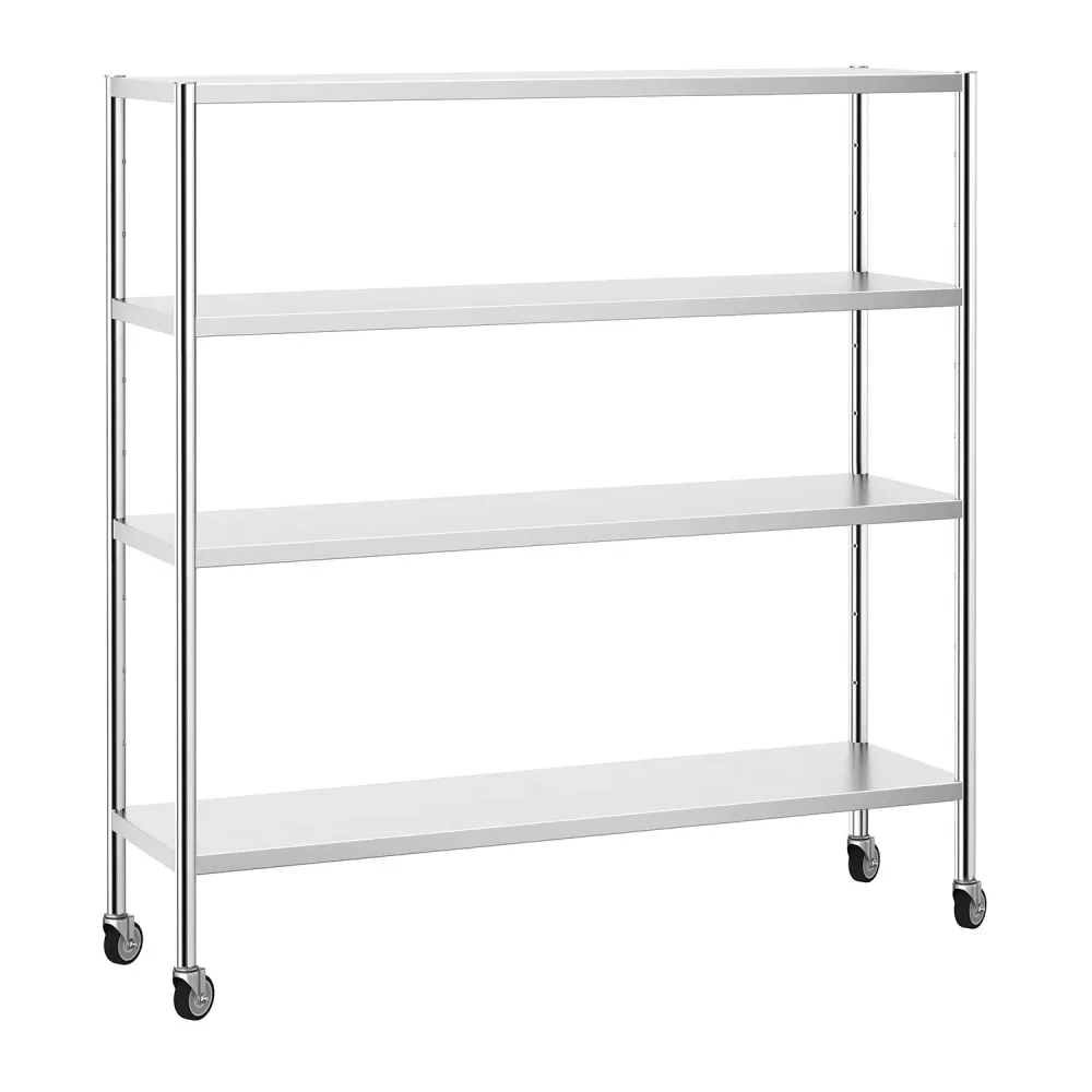 Професионален Стелаж от неръждаема стомана PREMIUM - 1800x500mm - с 4 рафта (регулируеми по височина) - с 4 колела