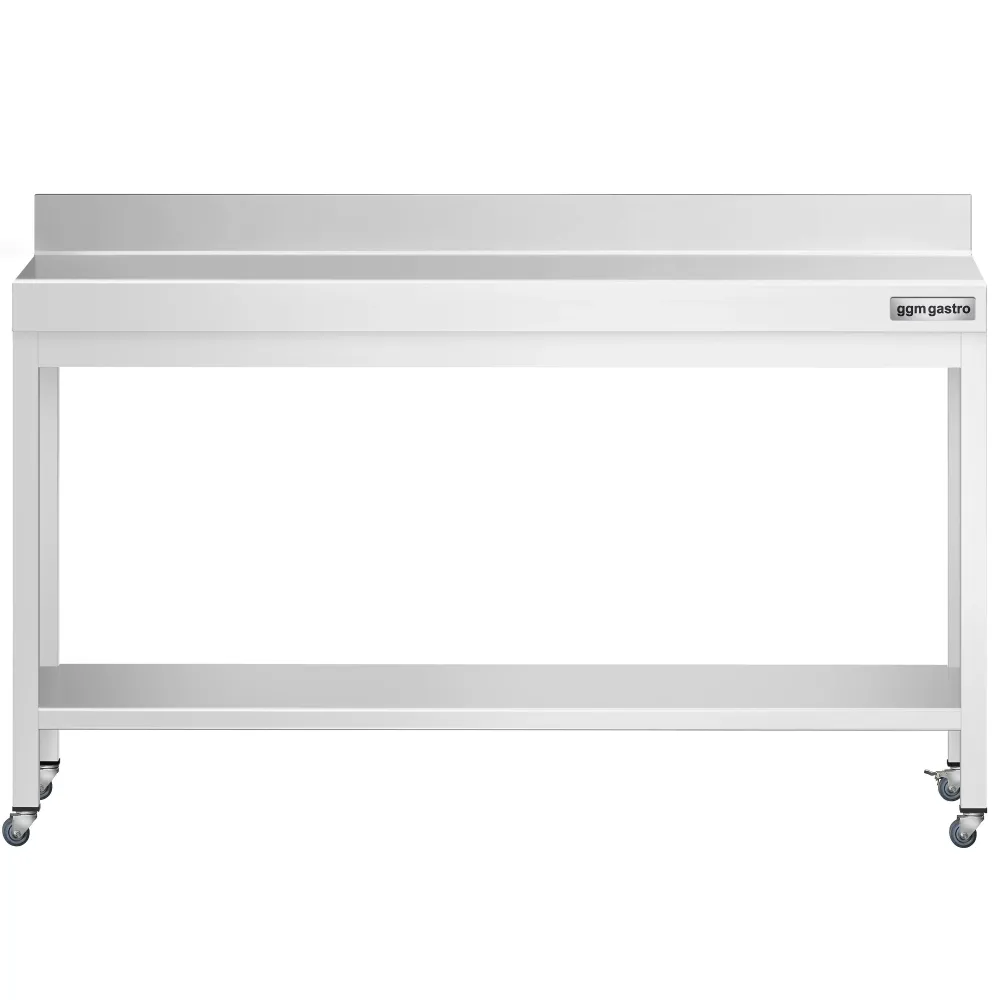 Работна маса PREMIUM от неръждаема стомана - 1800x600mm - с основа, стойка и колелца