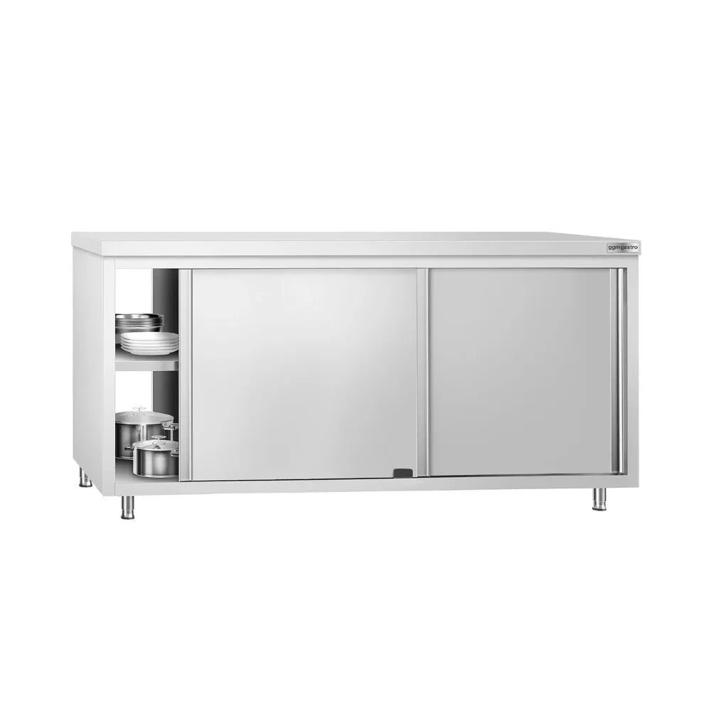 Професионален Работен шкаф от неръждаема стомана PREMIUM - 1800x600mm - с плъзгащи се врати|проходна конструкция