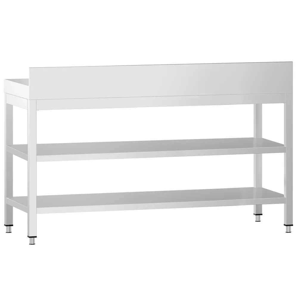 Маса от неръждаема стомана PREMIUM - 1800x600mm - с основен рафт и борд отзад и междинен рафт