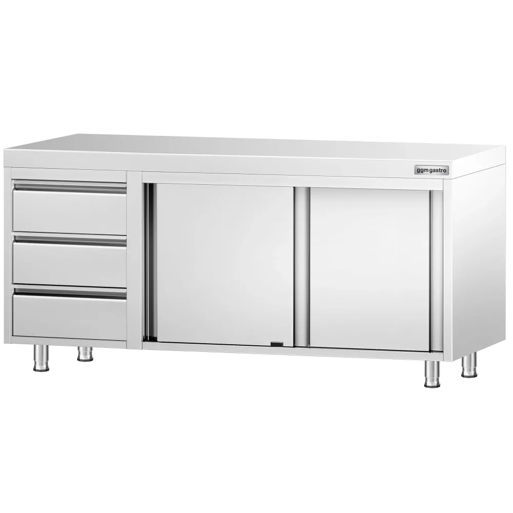Професионален Работен шкаф от неръждаема стомана PREMIUM - 1800x600mm - с 3 чекмеджета вляво