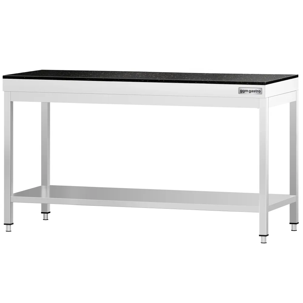 Маса от неръждаема стомана PREMIUM - 1800x700mm - с основен рафт - с включен плот от гранит