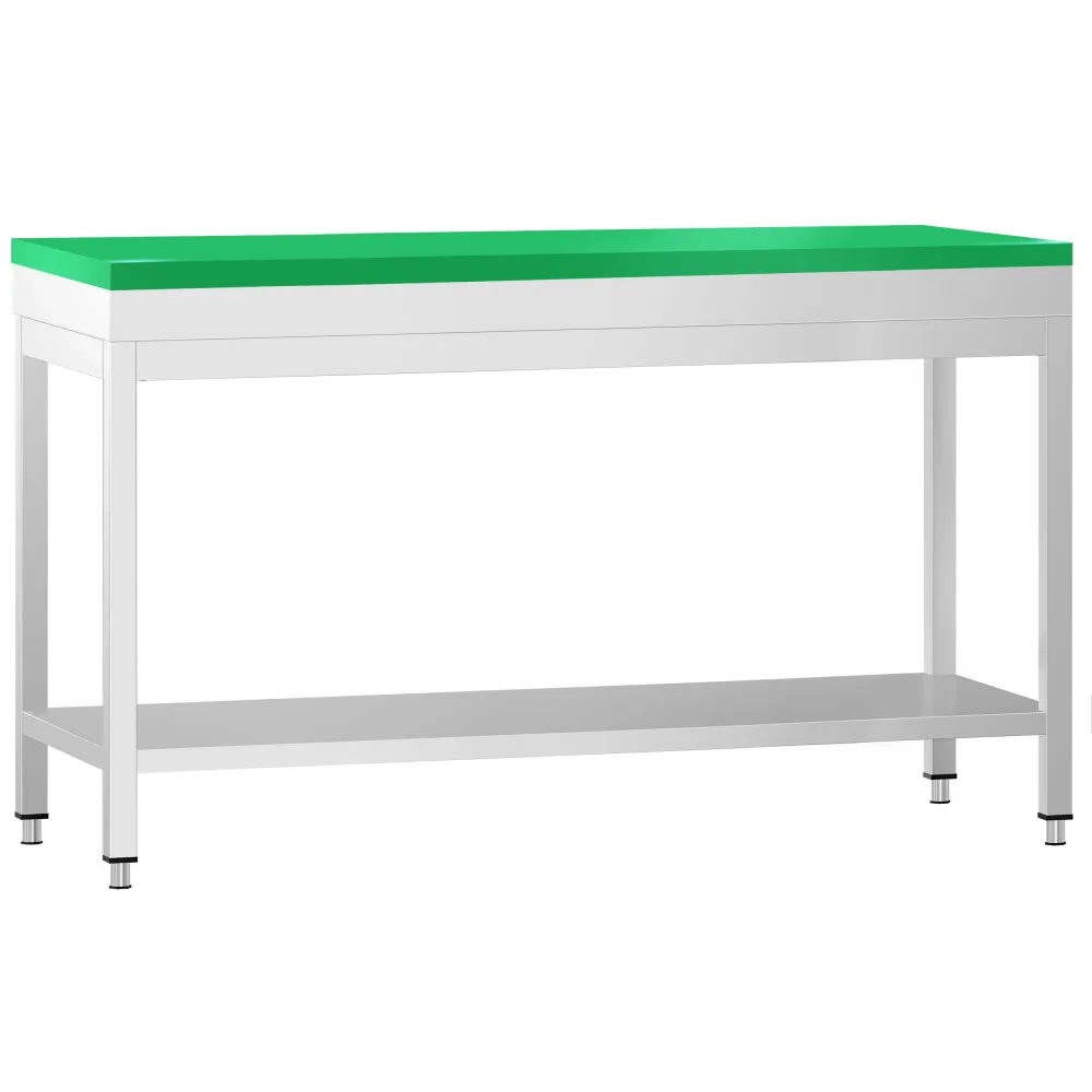 Маса от неръждаема стомана PREMIUM - 1800x700mm - с основен рафт - с включена дъска за рязане - зелена