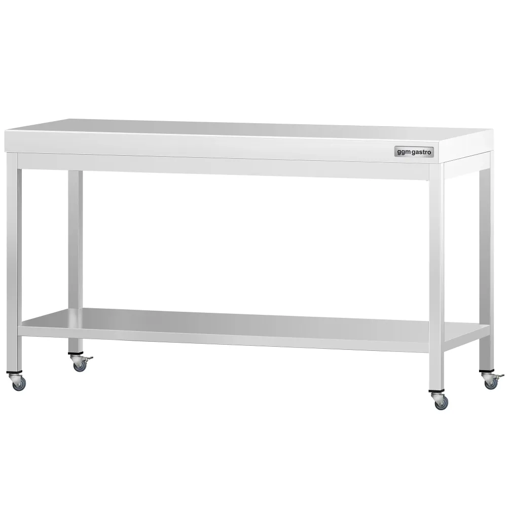Работна маса PREMIUM от неръждаема стомана - 1800x700mm - с основа и колелца