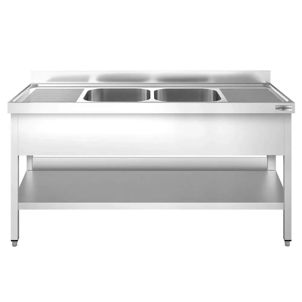 Професионална мивка от неръждаема стомана PREMIUM - 1800x700mm - с долен рафт - с 2 корита централно
