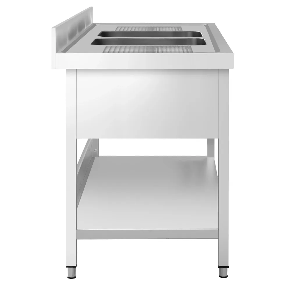 Професионална мивка от неръждаема стомана PREMIUM - 1800x700mm - с долен рафт - с 2 корита централно