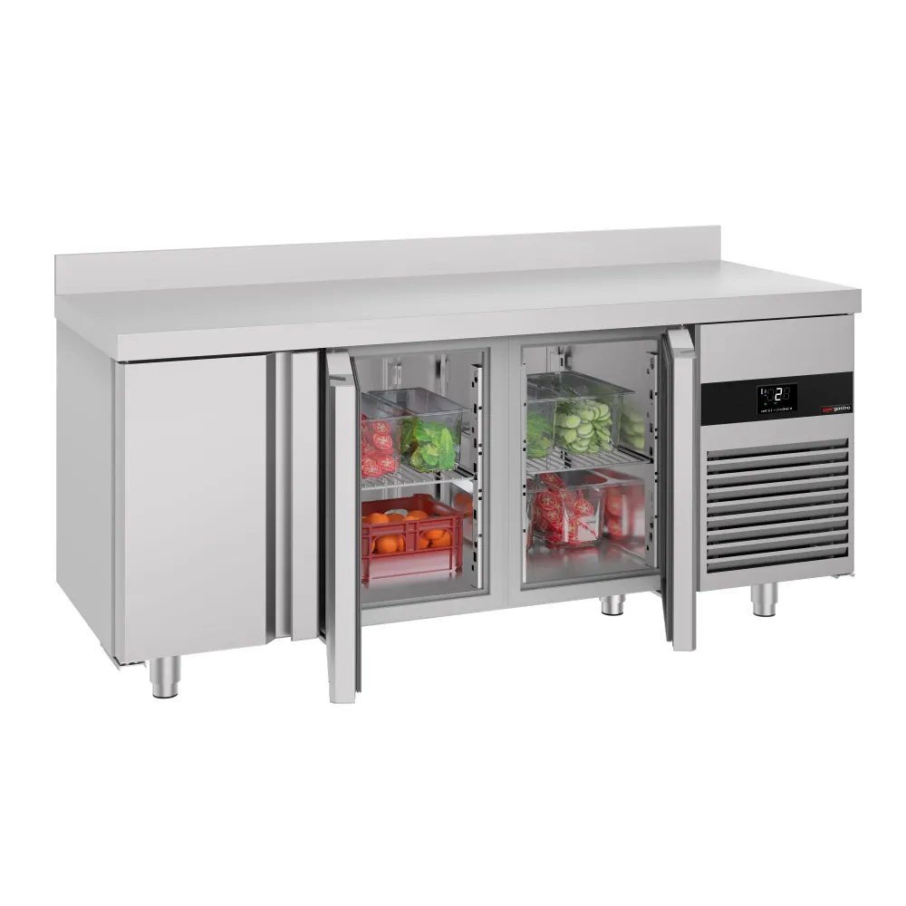 Професионална хладилна маса PREMIUM - 1865x700mm - с 3 врати - GN 1/1 - вентилирано охлаждане - с гръб